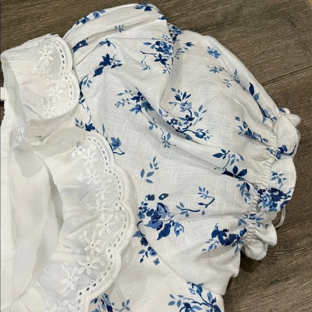 NEW Reformation Alice Lace Trim Puff Sleeve Crop Top Size 2